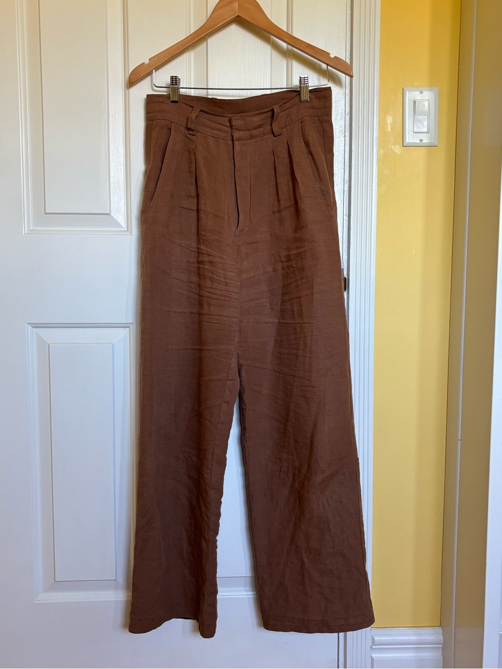 High-Rise Wide Leg Linen Pant - Brown